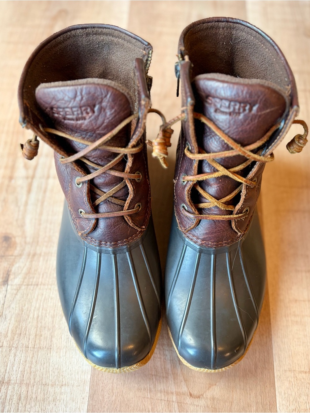 Sperry Women’s Brown Leather & Black Saltwater Duck Boots - Waterproof - Size 9 - Picture 3 of 11